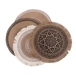 Round Embroidery Table Placemat Nordic Style Non-slip Heat Insulation Coffee Cup Mats Dining Table Decoration