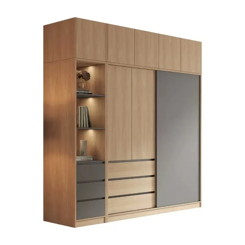 

Wooden Drawers Wardrobe Storage Oganizers Sliding Door Vintage Wardrobe Simple Modern Nordic Bedroom