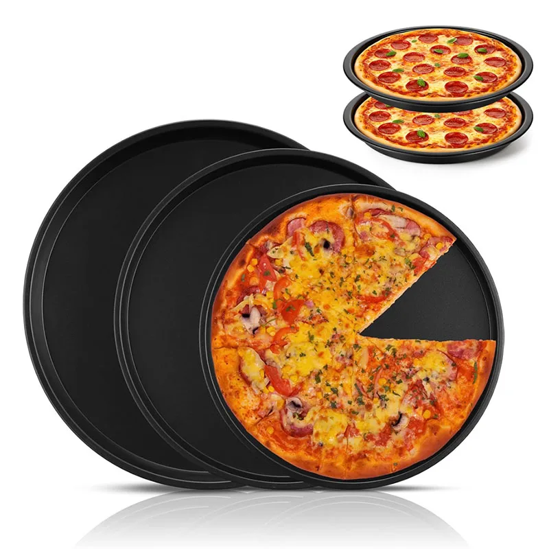 Bandeja para pizza de base alta de 6/8/10 pulgadas, antiadherente, de acero al carbono, para hornear en horno, para galletas, pizza, tarta y pastel