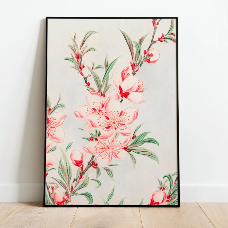 3pcs frameless Canvas Painting 3pcs Japanese Retro Botanical Art Poster | Modern Pink Floral Canvas Wall Art | Home Decor for Li