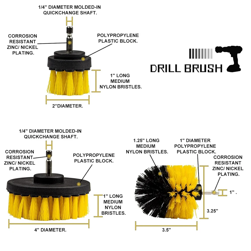 3Pcs Set Electric Scrubber Brush Drill Brush Kit 2/3.5/4\'\' Plastic Round Cleaning Brush For Carpet Glass Car Tires Nylon Brushes