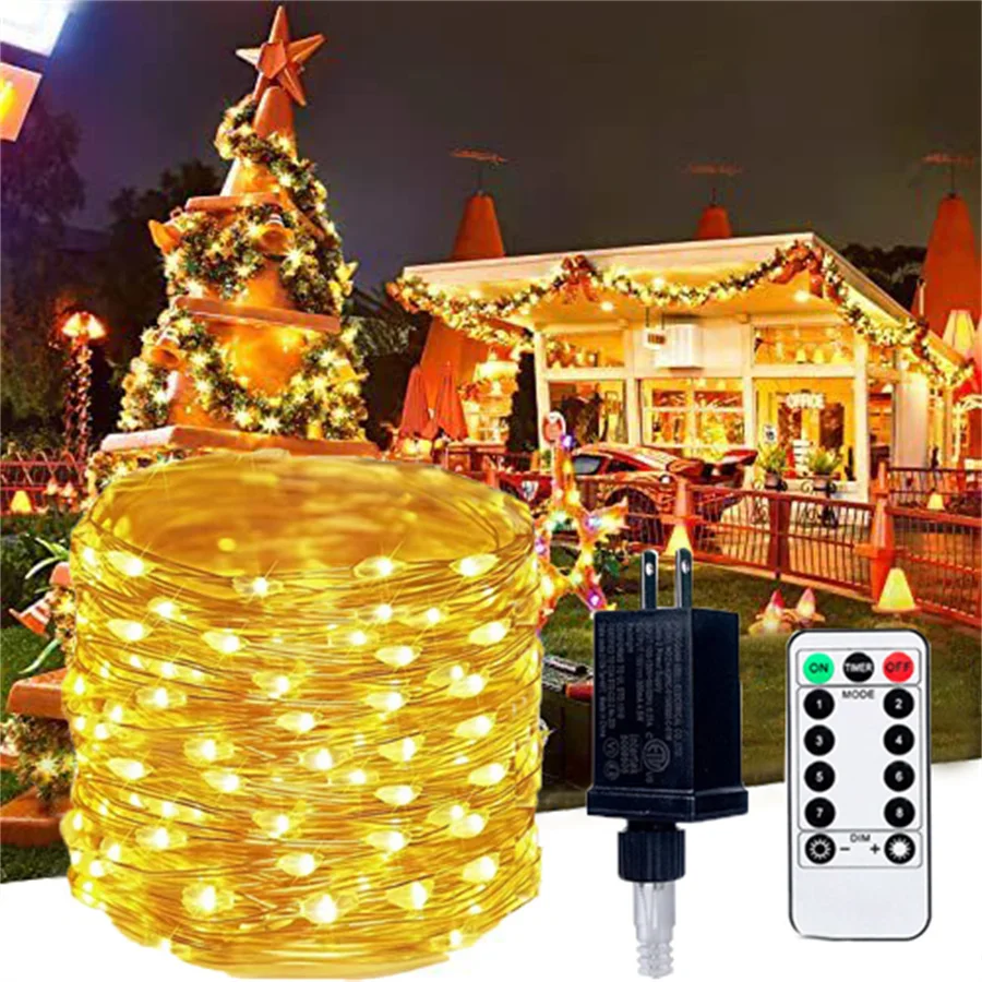 100M 200M Plug in Christmas Garland Light with Remote Outdoor Christmas Tree Copper Wire Fairy Light Wedding Party Garland Light