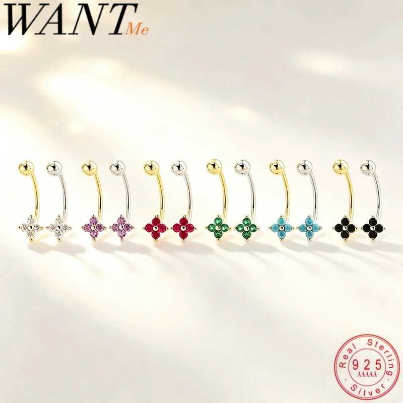 WANTME 925 Sterling Silver Romantic Flower Screw Bead Piercing Earring Ear Hook for Women Fashion Ear Bone Jewelry Accessory