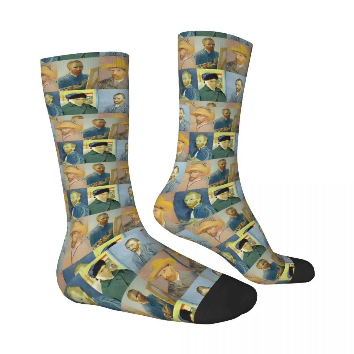 Van Gogh Stockings Self Portraits Design Leisure Socks Winter Anti Slip Socks Men's Outdoor Soft Breathable Socks