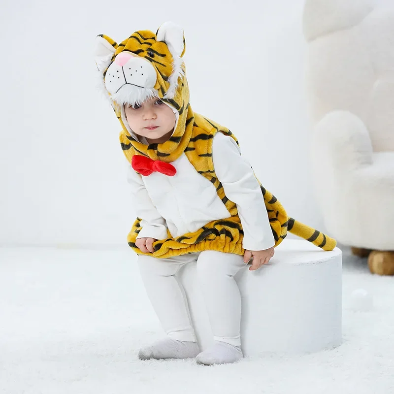 Tiger Sleeveless Autumn Baby Vest Baby Girl Clothes Boys Jacket Cute Vest Soft Flannel Infant Outerwear Zipper Stereoscopic Tail