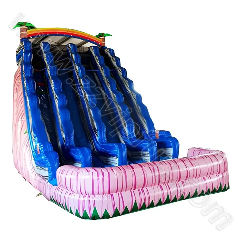 Outdoor Inflatable Racing Slide Tropical Palm Tree Theme Multi Lane Inflatable Slide Commercial Bouncy Play Equipment
