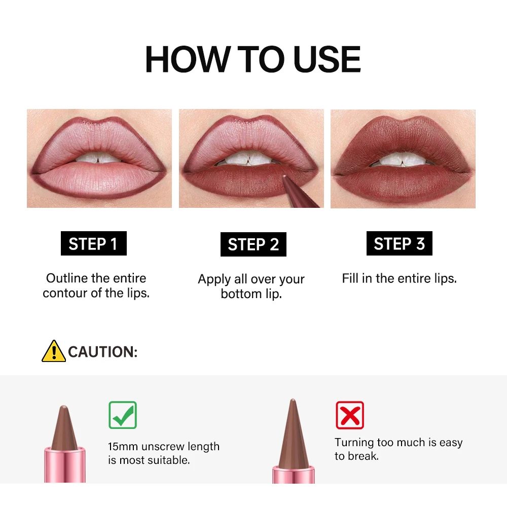 Waterproof Tapered Gradient Lip Liner Multi-functional Matte Purple Gradient Lipstick Non Sticky Lipliner Crayon Liner Pencil