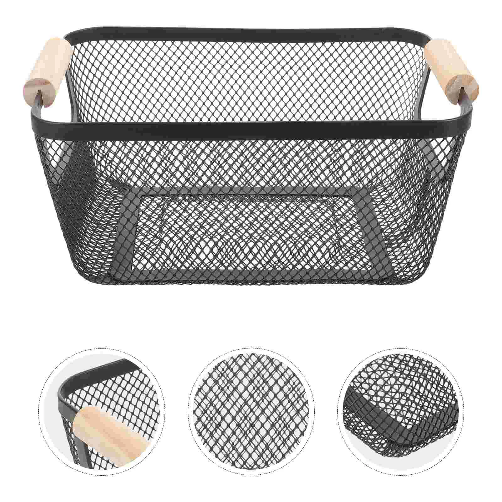 

Small Wire Basket Metal Mesh Woven Bathroom Organizer Baskets for Organizing Black Wooden Hamper Basketball