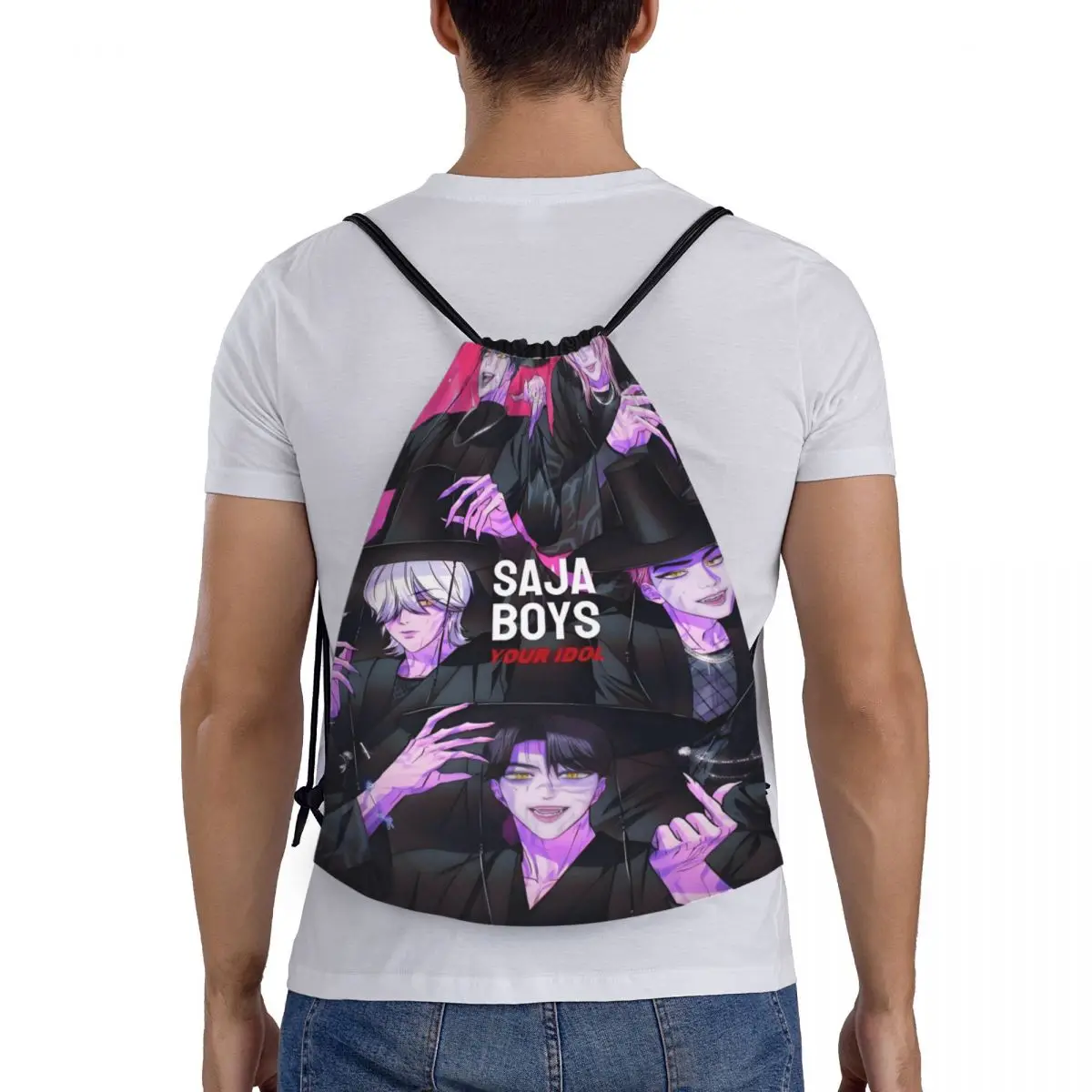 カスタム Kpop ハンターデーモンズ巾着バッグトレーニングヨガバックパック女性男性サジャボーイズスポーツジムサックパック