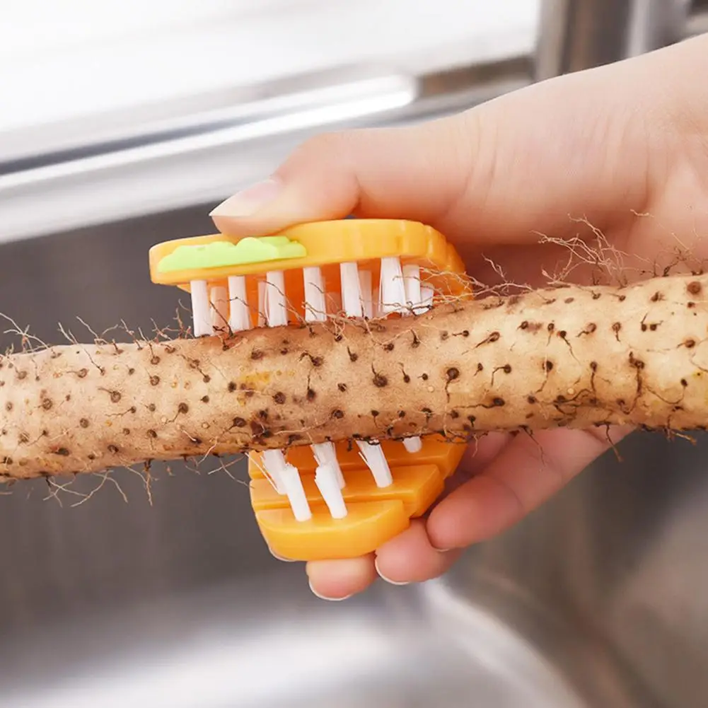 Cepillo de fregado sin arañazos, cerdas suaves, cerdas flexibles, vegetales, frutas, eliminación de manchas para zanahorias