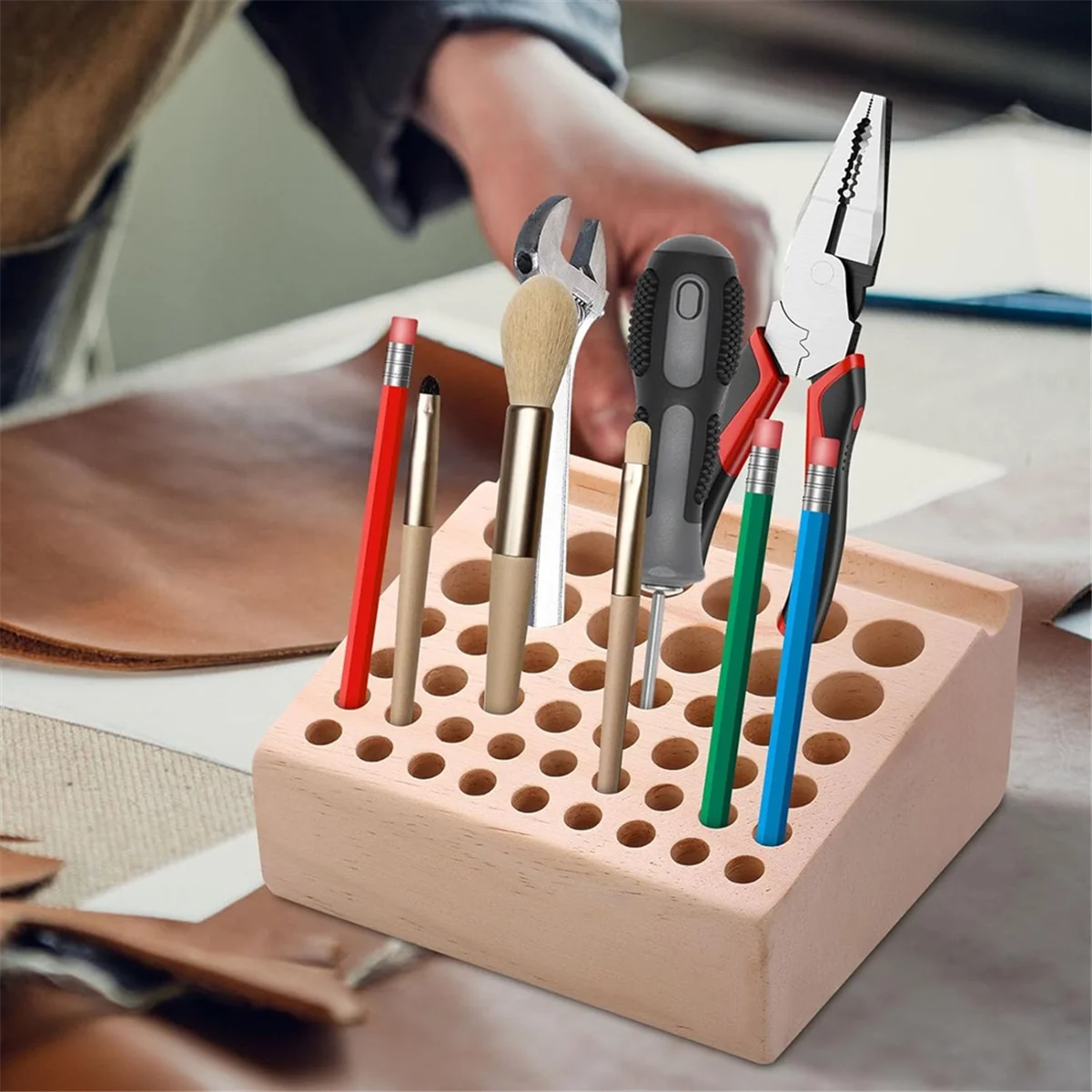 ABNJ 46 Holes Leather Craft Tool Holder, Leather Working Tool Holder,for Leather Working and Punch Tools Organizer Storage