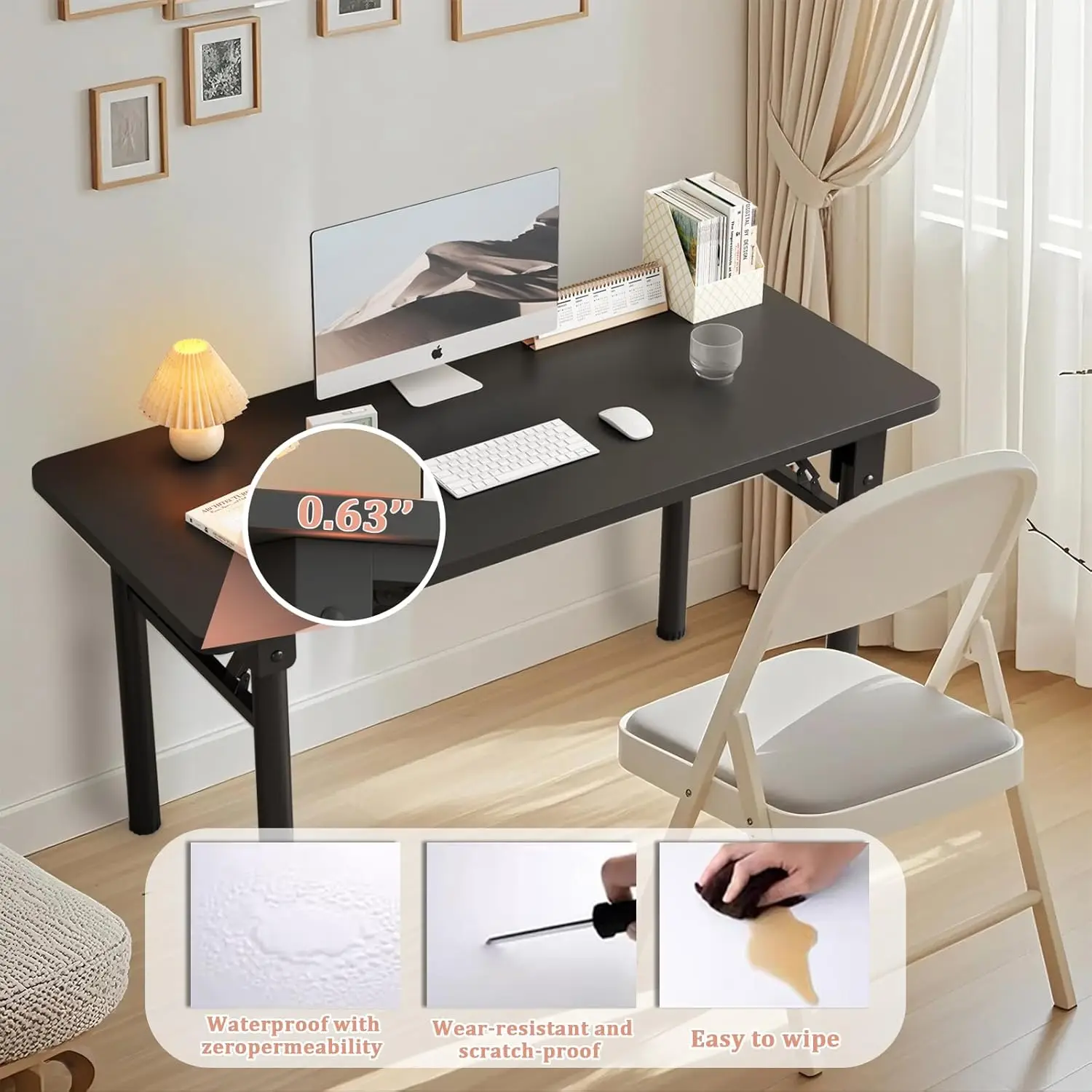 طاولة دراسة مكتب الكمبيوتر لا تتطلب التجميع، طاولة قابلة للطي لتوفير مساحة الكمبيوتر للمكتب المنزلي