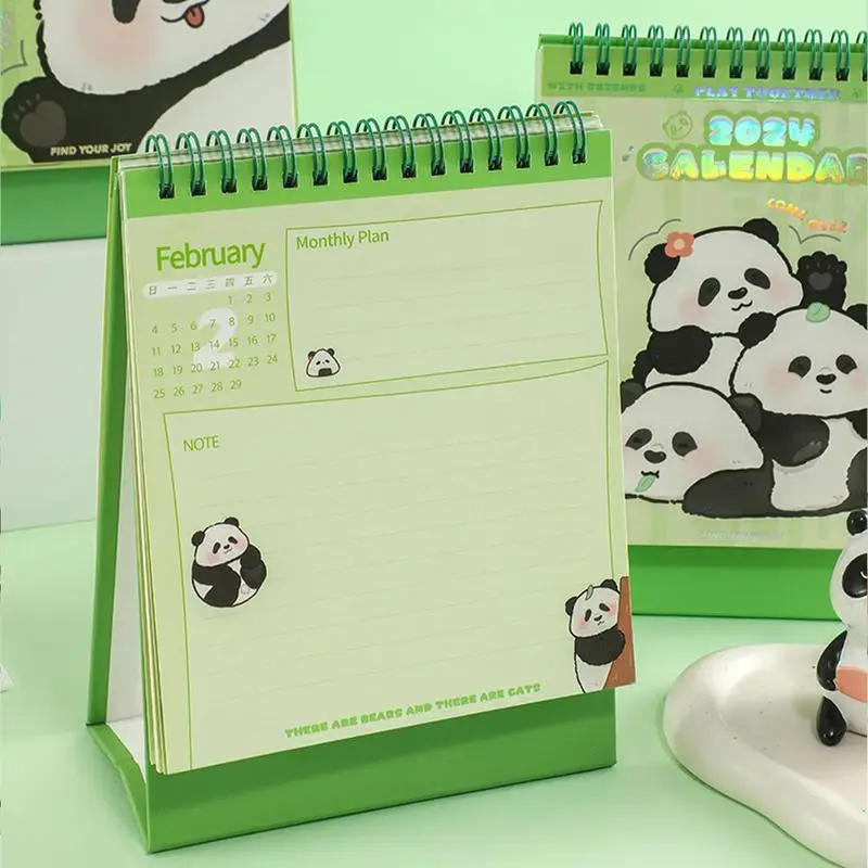 2024 الباندا التقويم سطح المكتب الباندا التقويم ديكور معدني مزدوج الموضوع ملزمة لوازم الديكور للمكاتب المنازل والمكاتب