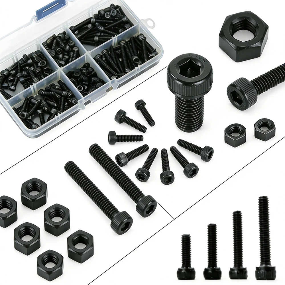 180-300pcs Assorted M2 M3 12.9 Grade Hex Head Bolts, Black High Strength Metric Screws, Heavy Duty Fastener Kit for Repair