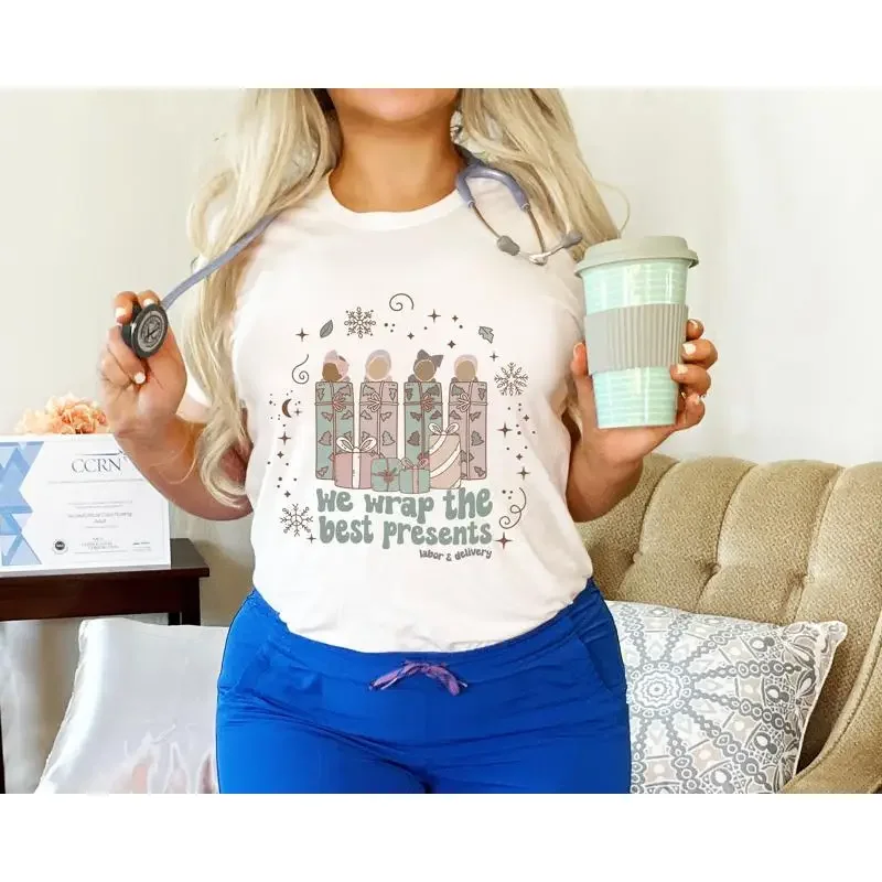 Christmas Labor and Delivery Nurse T Shirt Professional Baby Wrapper OB