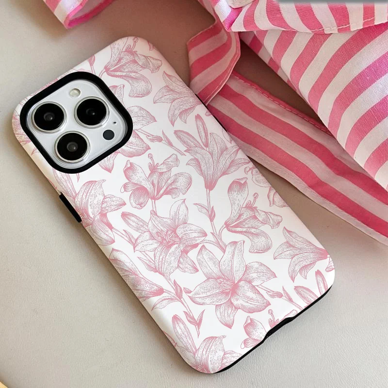 

Pink Lily Two-In-One Film Case Shock-Absorbing Trendy Protection Compatible with Iphone 16, 15, 14, 13, 12, 11, Plus, Pro, Max