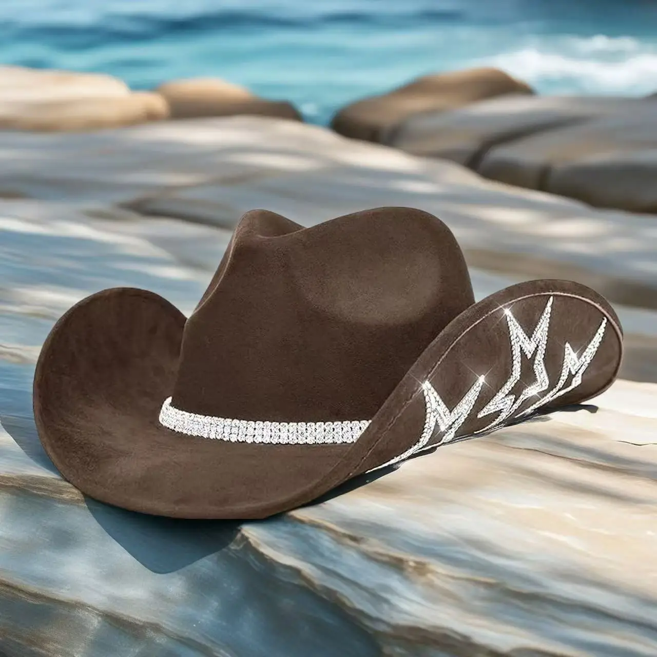 홍루안 글리터 코스튬 모자 성인용 & 카우보이 모자 여성용 라인스톤, 카우보이 코스프레 여성 액세서리 & 카우걸 캡