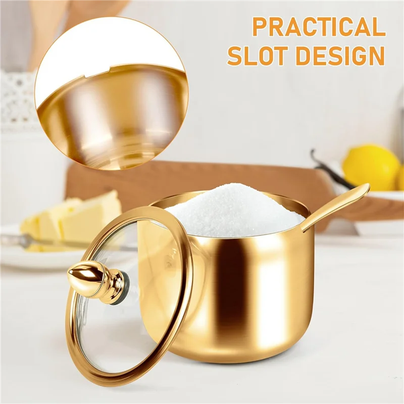 

ABBP-2X Sugar Container With Lid And Spoon For Coffee Bar Station Accessories Kitchen Storage For Salt, Candy, Coffee Bean