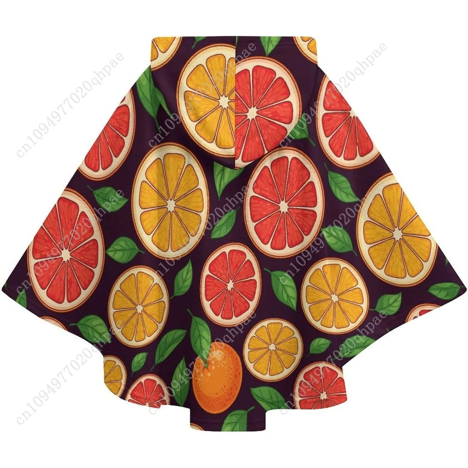 سترة بطانية مريحة من الفلانيل، شرائح فواكه على هوديي داكن كبير الحجم مع جيوب للأطفال والمراهقين #6