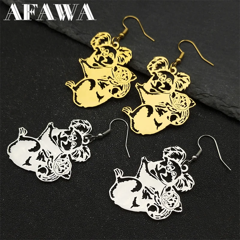 Cute Koala Mom and Baby Drop Dangle Earrings for Women Men Stainless Steel Gold Silver Color Animal Earring Jewelry Pendientes