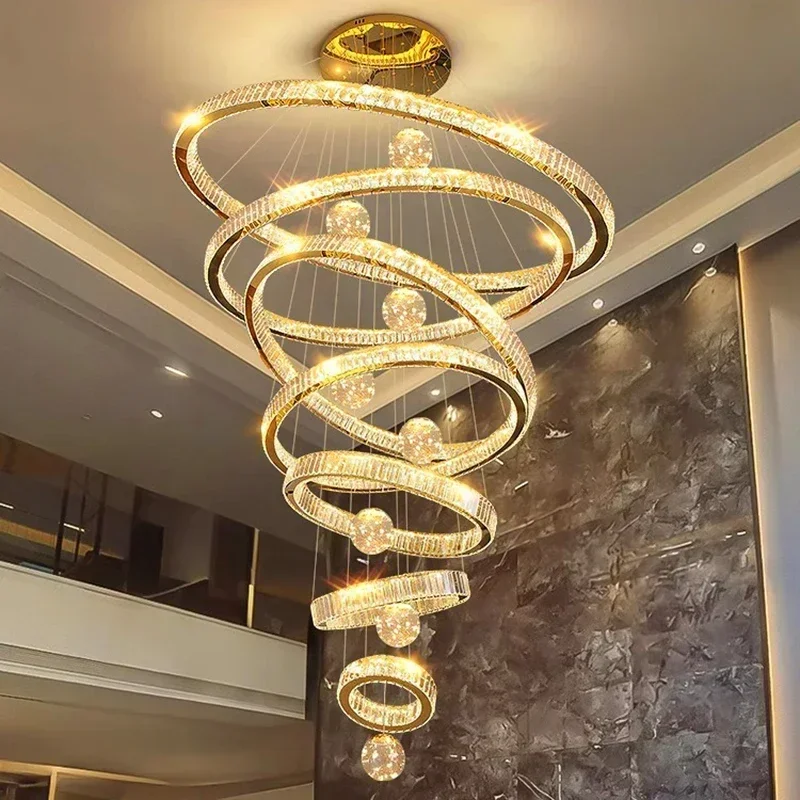 

Modern Nordic Crystal Chandelier Stair Pendant Lamp Living Room Pendant Lights Interior The Hotel Lobby Lighting Home Decoration