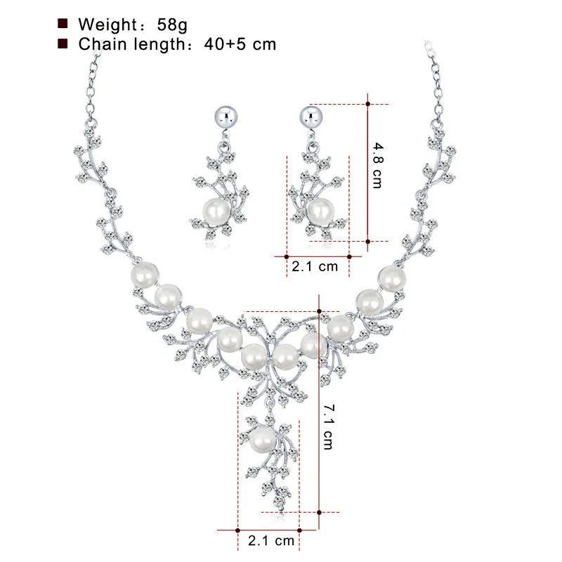 Pearl Necklace Set with Diamond Inlay Necklace Earrings Two-piece Set