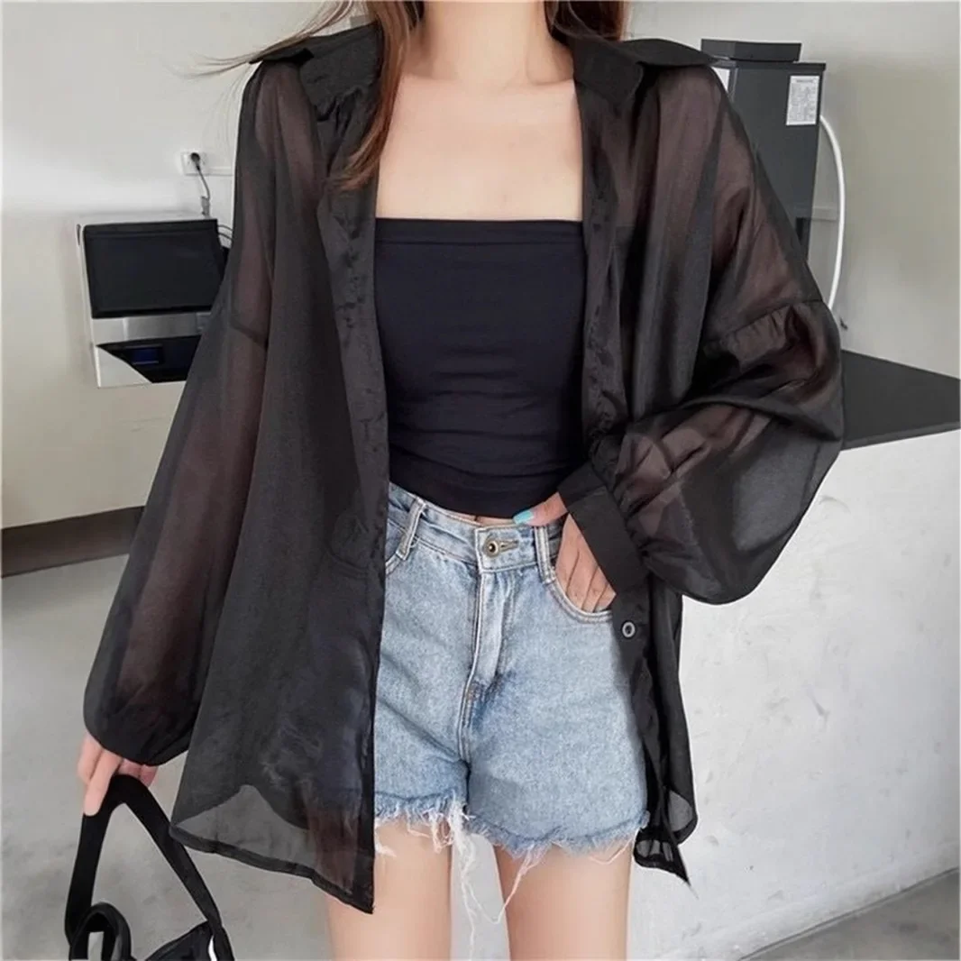 

Summer sunscreen shirt women's thin long-sleeved top Korean loose chiffon shirt blouse shirt cardigan jacket