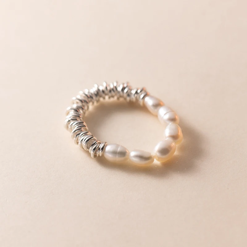 Modian 925 Sterling Silver Exquisite Baroque Pearl Adjustable Size 6-9 Finger Rings For Women Fine Geometric Fashion Jewelry