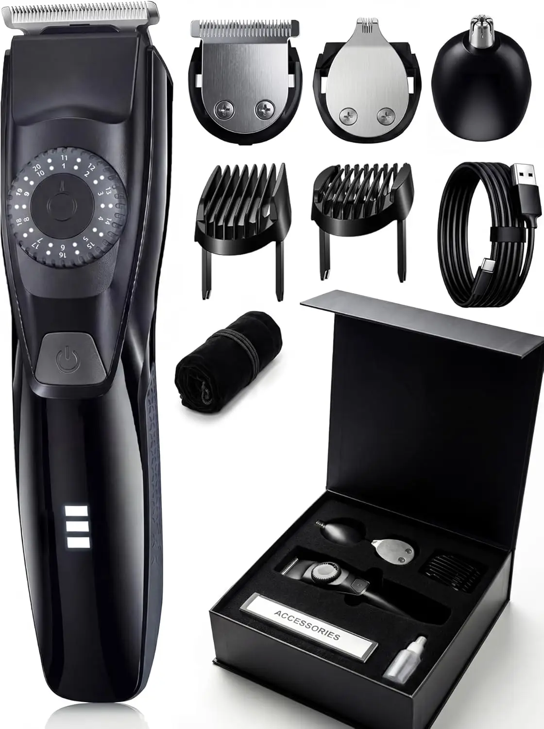 

Электрический триммер для бороды 40 Precision для мужчин, водонепроницаемый, с зарядкой через USB-C, многофункциональная машинка для стрижки с мягким чехлом и подарочной коробкой