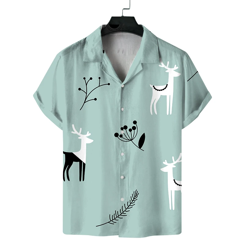

Мужская летняя рубашка с кубинским воротником и короткими рукавами, рождественский стиль фестиваля оленя, модный и щедрый повседневный удобный универсальный стиль