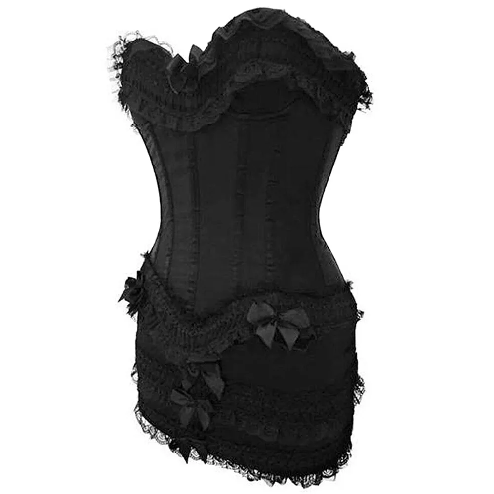 Sexy Vintage Lace Up Overbust corsetto Bustier Dress Gothic Body Shaper Bowknot Bodycon gonna a matita Set Plus Size elegante