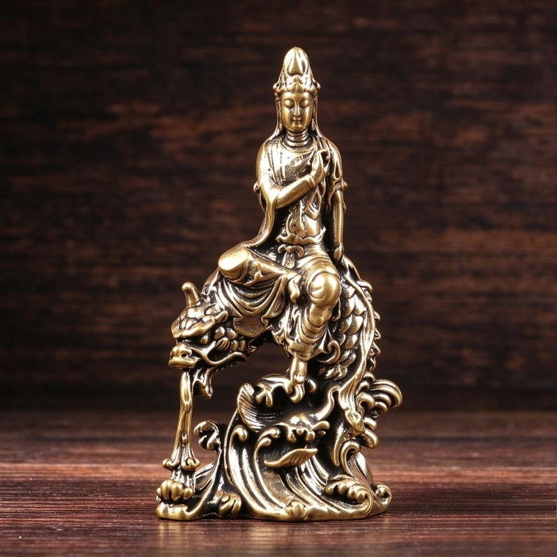 Brass Deity Figurine Riding Mythical Sea Creature Retro Metal Statue Desktop Ornament Vintage Tabletop Decor Collectible Craft