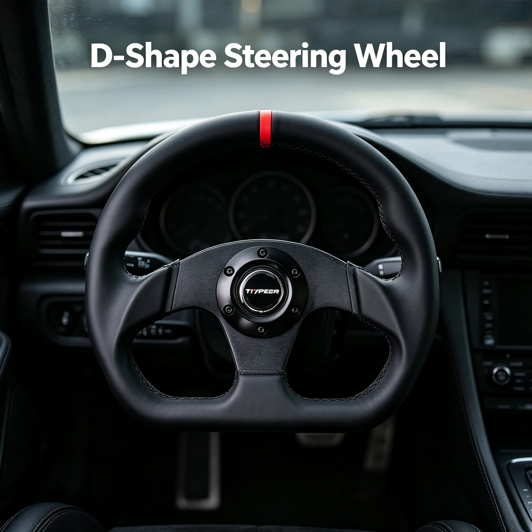 TIYPEOR Universal 13Inch Drift Steering Wheel 320mm Microfiber Leather D-Type Modified Car Accessory