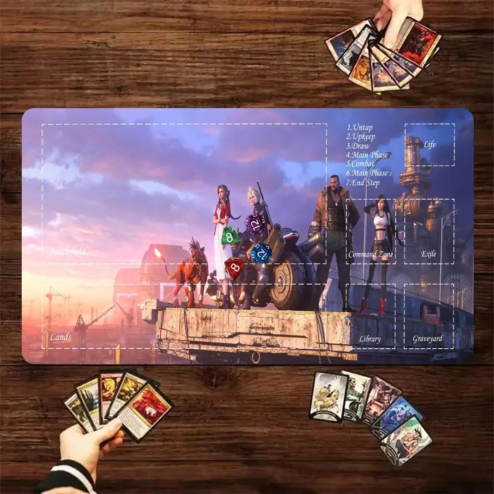 Final Fantasy Style Playmat with Zones 60x35cm Anime Game Art TCG Card Mat Anti-Slip Rubber Desk Pad for Card Games