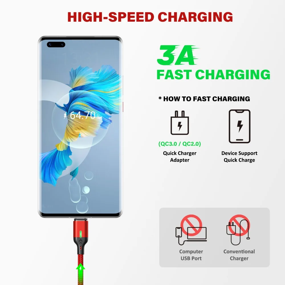 AUFU Magnetic Charging Cable USB Type C Magnetic Phone Charger Cable For Iphone 14 Magnet Cable Micro USB Android Charge Cord