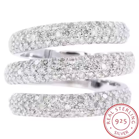 Multi-Layer Full CZ Diamond Ring for Women, Elegant Party Jewelry 925 Silver Stackable Statement Ring, Fashionable Gift for He