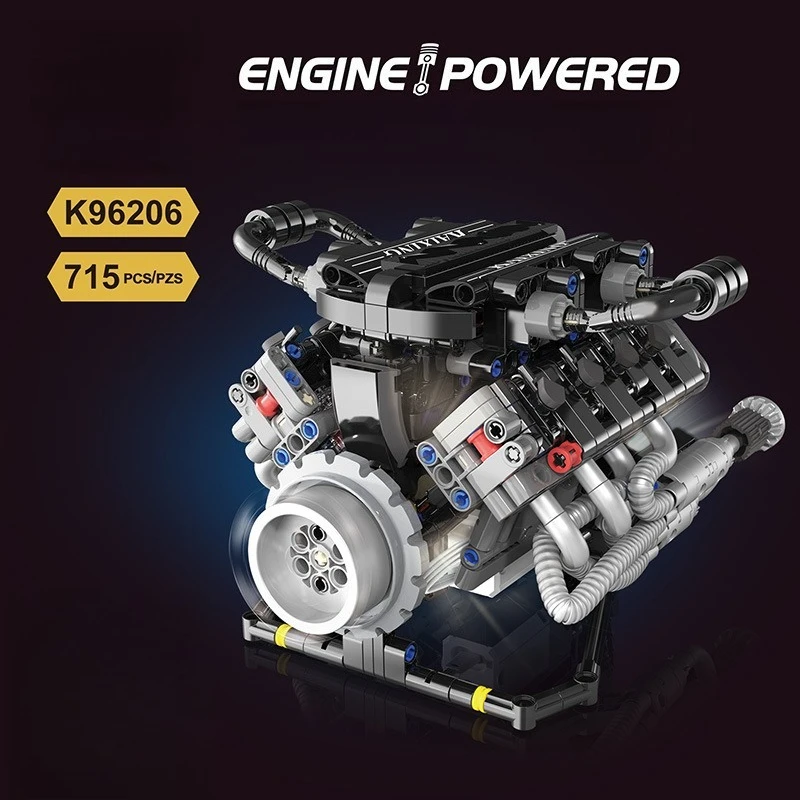 715PCS K96206 V8 Engine Model Building Blocks with LED Lights & APP Control Programmable Car Kit