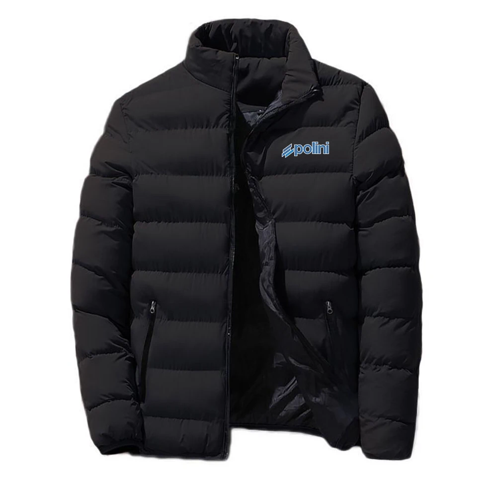Jaqueta Corta-Vento Masculina Casual Impermeável 2026 com Estampa de Logo Polini, Casaco Quente de Inverno e Outono com Zíper e Capuz em Cor Sólida
