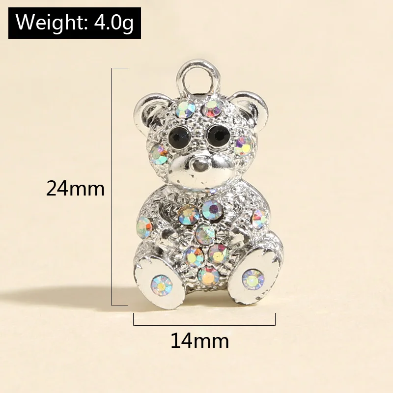 5pcs Silver Color 24x14mm Cute 3D Bear Crystal Charms Animal Pendant Fit Necklaces DIY Handmade Jewelry Making Finding Supplies