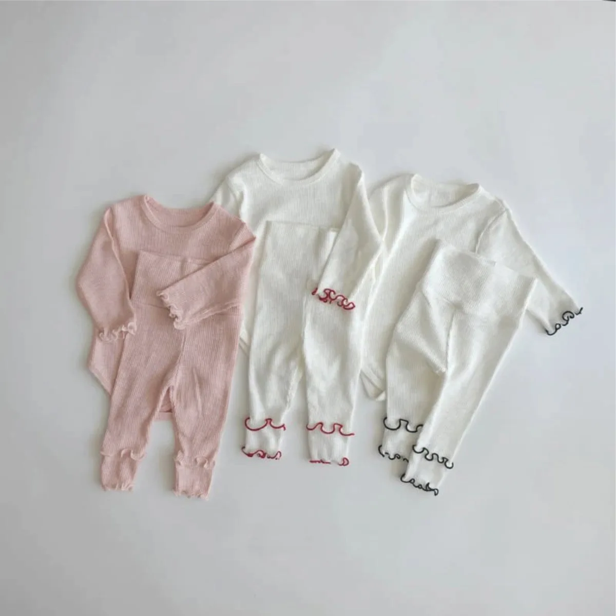 2026 ربيع جديد طفل طويل الأكمام القطن ملابس المنزل مجموعة الرضع فتاة الصلبة قمصان + طماق + قبعة 3 قطعة دعوى طفل وتتسابق #4