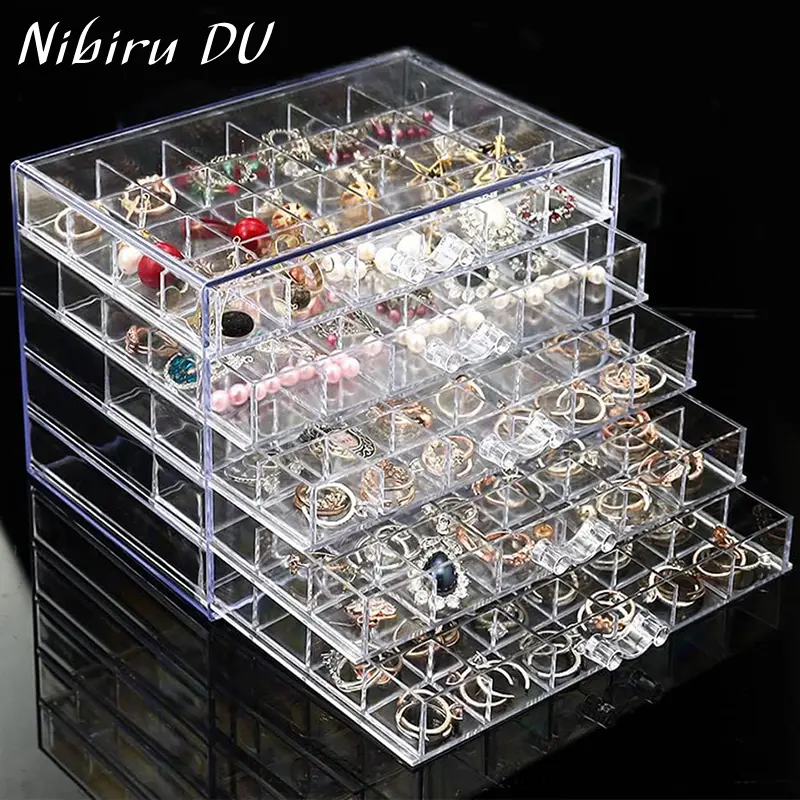Tissting Organizador De Anillos, Vitrina Exhibidor De Joyería Con Tapa Transparente 7 Ranuras Terciopelo Para Almacenamiento Y Exhibición De Joyas