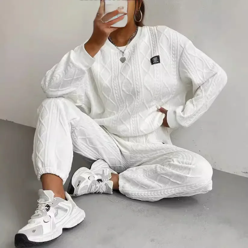 Two Piece Sets Womens Outifits Streetwear Long Sleeved Casual Round Neck Hoodie and Y2k Pants Suit Autumn and Winter 2024 New