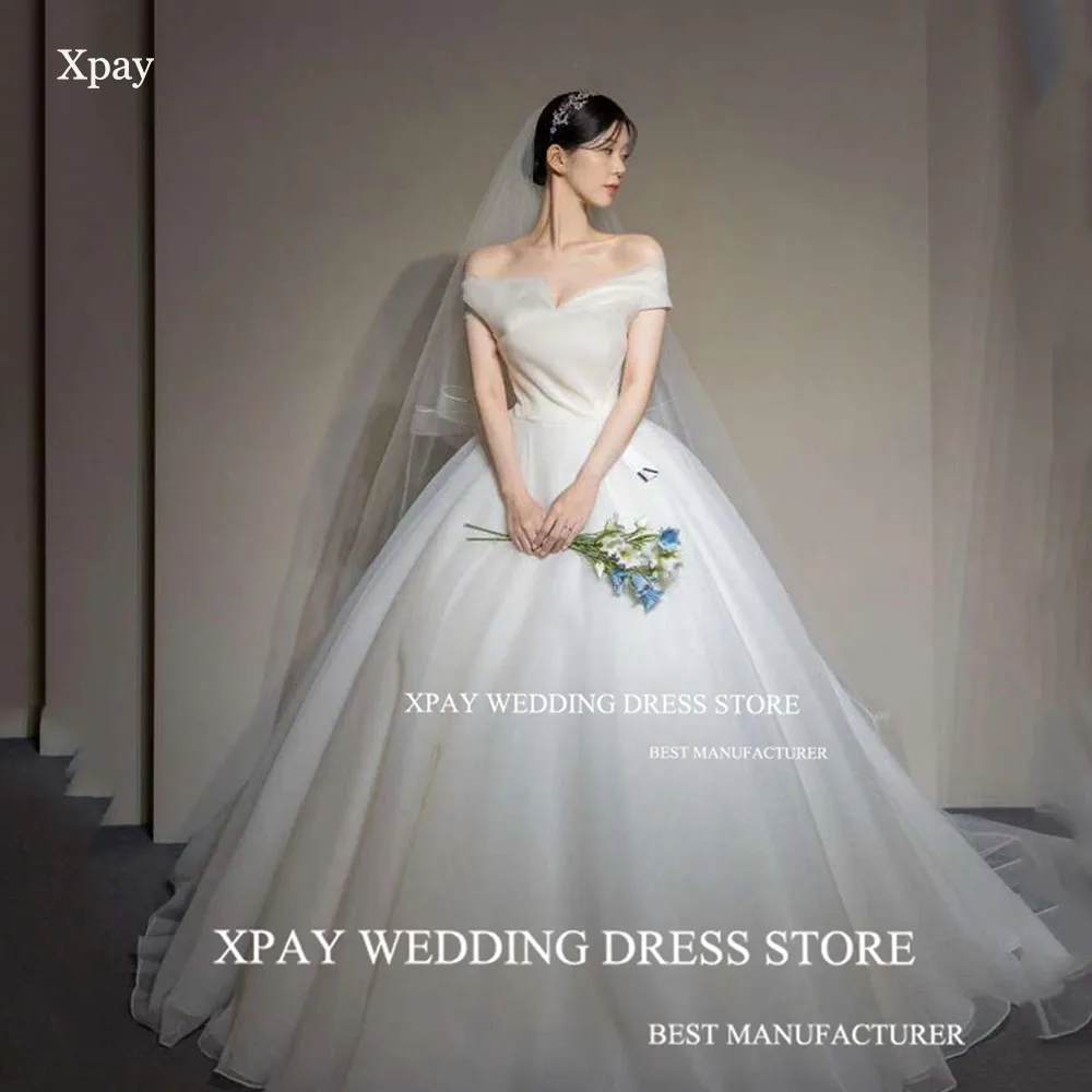 

XPAY Princess Off The Shoulder Korea Wedding Dresses Ball Gown V Neck Wedding Photography Gowns Floor Length Robe de marriage