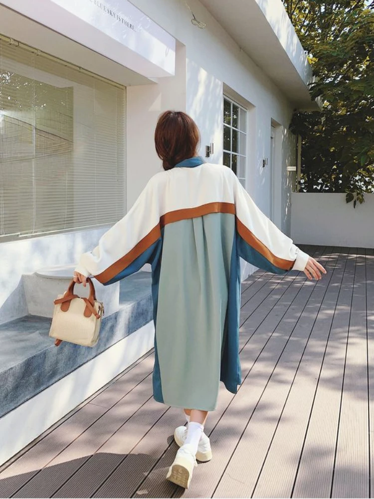 2023 French Loose Dress Women's Spring and Autumn Gentle Contrast Color Shirts Tea Break Skirt Long First Love Dress Trend