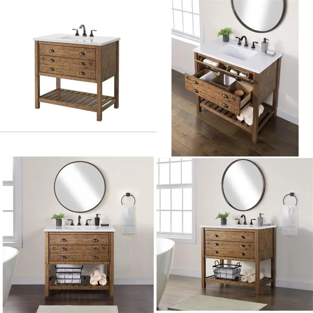 

Одиночный туалетный столик Martin Svensson Monterey 37. с раковиной и местом для хранения вещей из натуральной коричневой отделки.