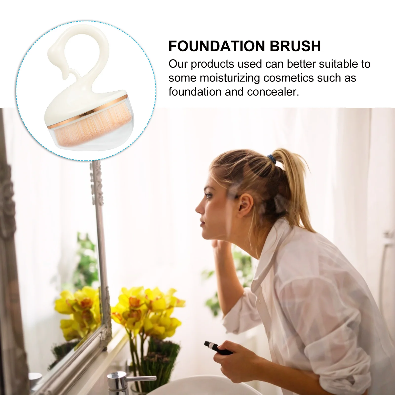 

Oval Foundation Brush Full Coverage Natural Finish Blending Buffing Powder Liquid Concealer Application Dust-Proof Case