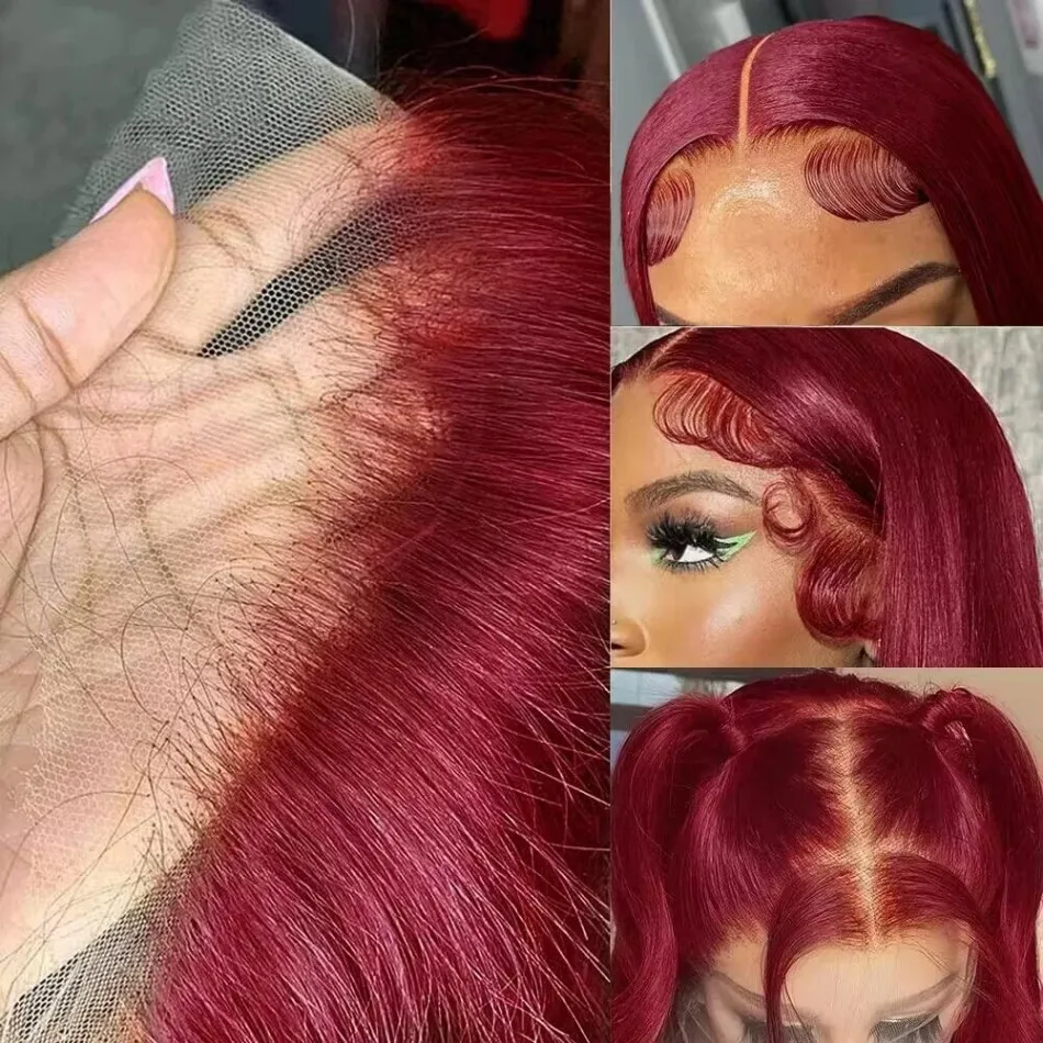 Burgundy 99j Hd Lace Frontal Wig 13x6 Straight Human Hair Wigs Highlight Wig Colored 220 Density 13x4 Human Hair Wig Front Lace image 5