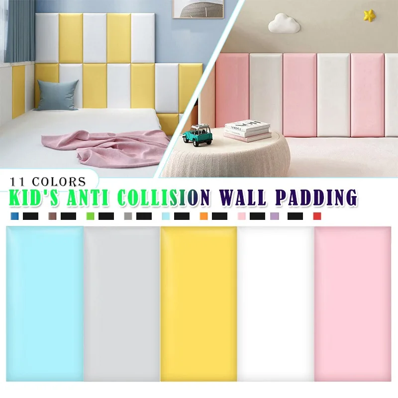 

Multicolor Wall Anti-collision Sticker Kids Room Kindergarten PU Leather Thickened Soft Cushion Wall Mat Home Decor