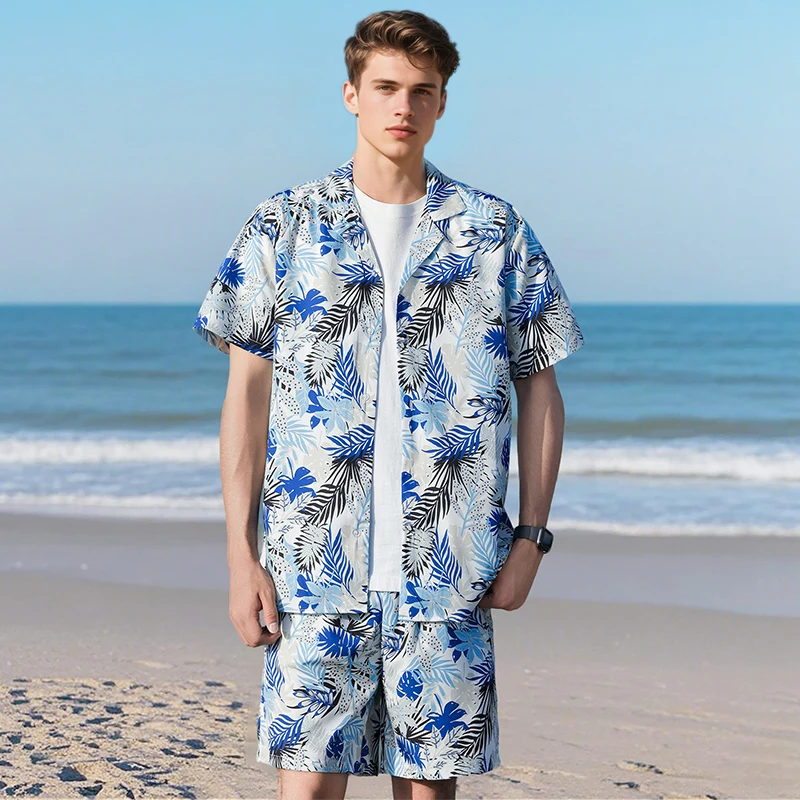 

Men's Loose Casual Short-Sleeved Shirt Shorts Summer Elastic Quick-Drying Beach Suit