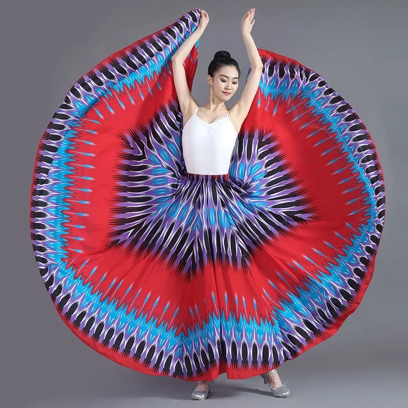 180-720 Degree Women Flamenco Dance Skirts Classical Ethnic Bullfighting Dance Characteristic Printed Performance Large Skirt